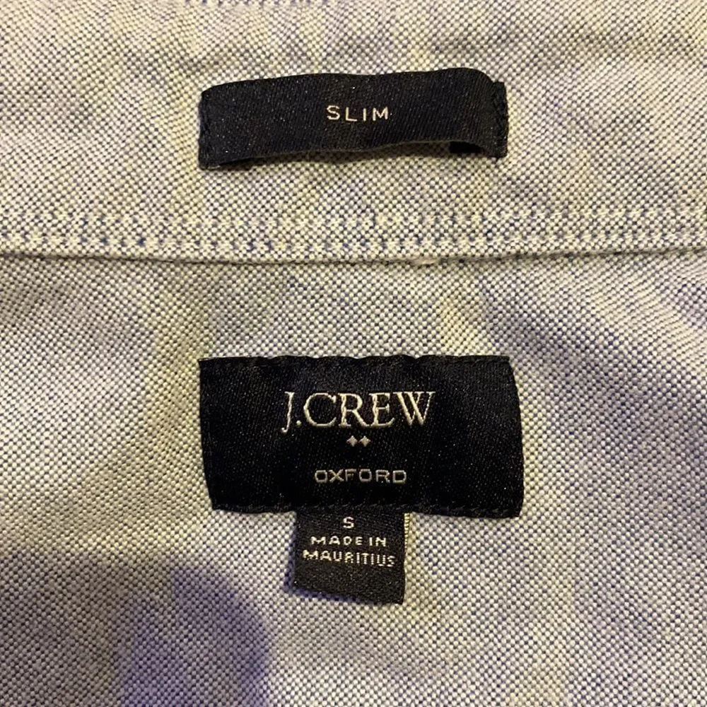 J.Crew Small Slim Fit Short Sleeve Blue Oxford Button Down Flag Print